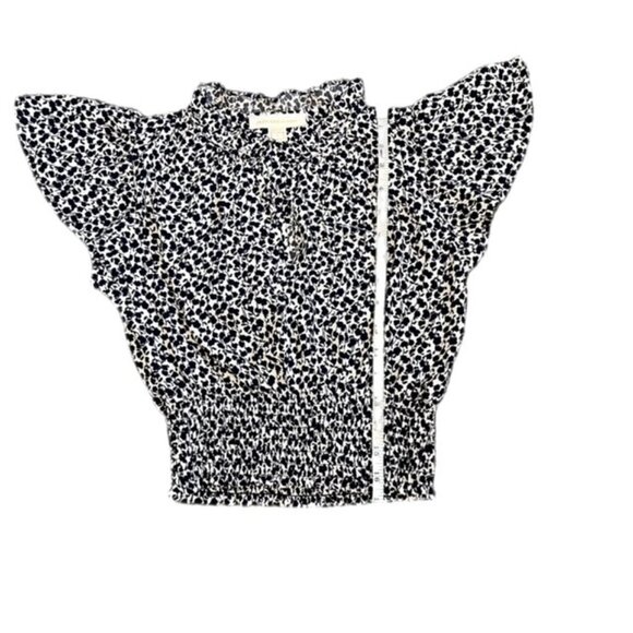 Monteau Los Angeles Floral V-Neck Flutter Sleeve Top Navy Blue and White Size S - Picture 6 of 7